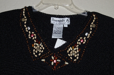+MBADG #5-232  "Joseph A Fancy Wood Bead Embelished Black Knit Sweater"