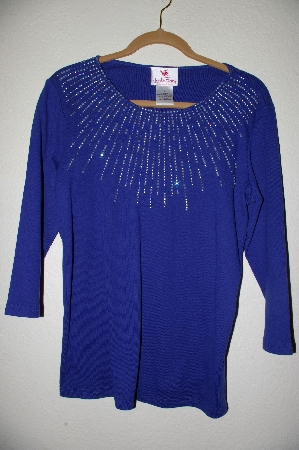 +MBADG #5-341  "Quacker Factory Blue Starburst Pearl & Bead 3/4" Sleve Knit Top"