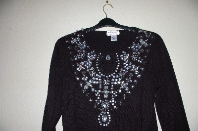 +MBADG #5-335  "Victor Costa Faux Gemstone Encrusted Black Knit Sweater" 