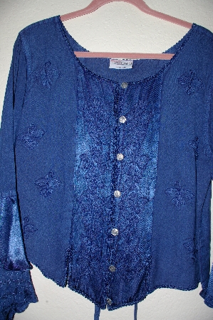 +MBADG #5-306  "Encounter DK Blue Fancy Embroidered Button Front Top"