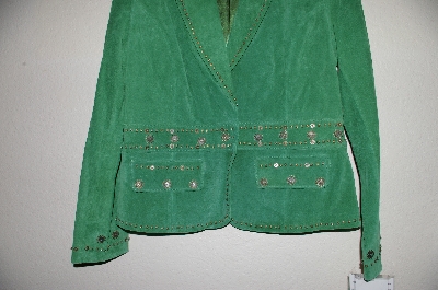 +MBADG #5-292  "Pamela McCoy Fancy Embelished Green Suede jacket"