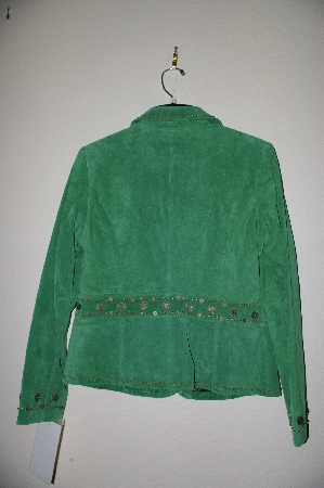 +MBADG #5-292  "Pamela McCoy Fancy Embelished Green Suede jacket"