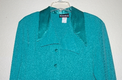 +MBADG #9-024  "Notations Fancy Green Button Front Top With Satin Trim"