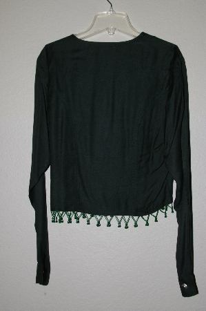 +MBADG #9-036  "Adobe Rose Green Button Front Beaded Trim Shirt"