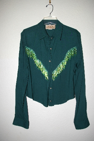 +MBADG #9-060  "New Frontier Green One Of A Kind Hand Beaded Top"