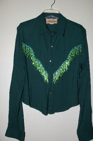 +MBADG #9-060  "New Frontier Green One Of A Kind Hand Beaded Top"