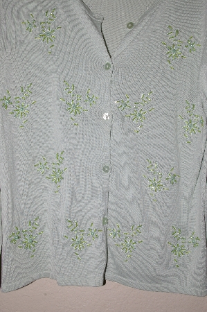 +MBADG #9-185  "Coldwater Creek Mint Green One Of A Kind Hand Beaded Button Front Sweater"