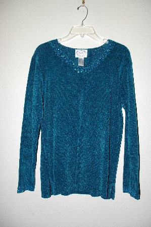 +MBADG #9-198 "Stitches In Time Teal Chenille Tunic With Beaded Neck & Sleves"