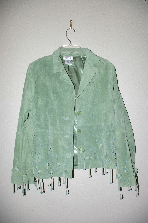 +MBADG #9-206  "Victor Costa Fancy Green Suede Flower & Bead Jacket"