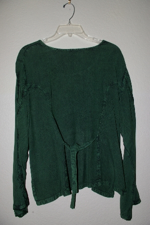 +MBADG #218  "Encounter Fancy Green Rayon Tie Back Embroidered Top"