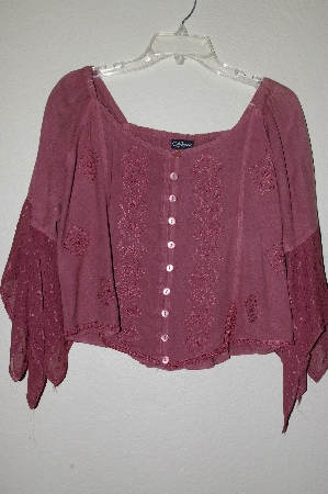 +MBADG #9-283  "L Pogee Fancy Rose Pink Embroidered Rayon Button Front Top" 