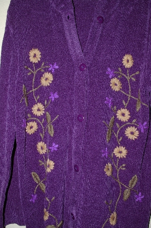 +MBADG #9-242  "Denim & Co Purple Chenille Hooded Topper With Floral Embroidery"