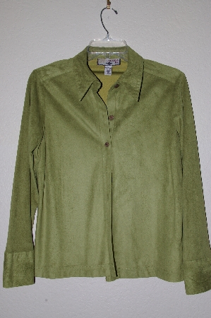 +MBADG #18-338  "Caribbean Joe Lime Green Suede Look Button Front Shirt"