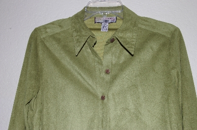 +MBADG #18-338  "Caribbean Joe Lime Green Suede Look Button Front Shirt"