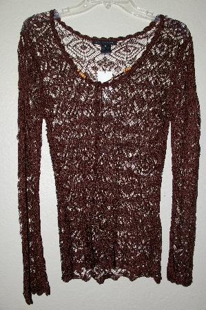 +MBADG #18-003  "Bette.Sung Fancy Brown Crochet Pullover Top"