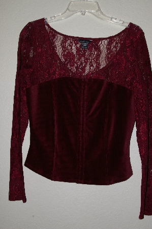 +MBADG #18-021  "Moda International Fancy Red Lace & Corduroy Top"