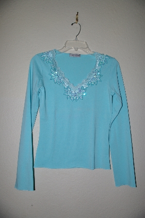 +MBADG #18-285  "Body Central Blue One Of A Kind Fancy Beaded Top"