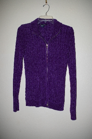 +MBADG #52-4008  "Boston Proper Fancy Purple Chenille Zipper Front Cardigan"