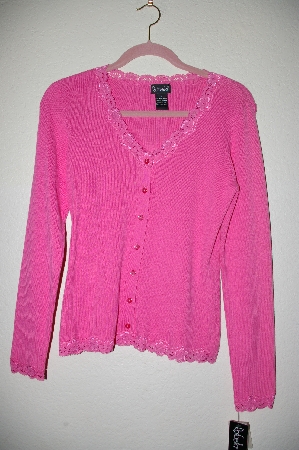 +MBADG #52-213  "Rafaella Pink Fancy Lace Trim Button Front Cardigan"