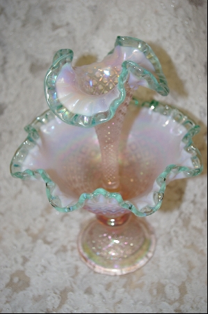 +MBA #S-F2  "1990's Fenton Pink & Green Opalscent  Horn Epergne"