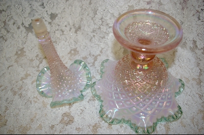 +MBA #S-F2  "1990's Fenton Pink & Green Opalscent  Horn Epergne"