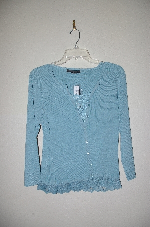 +MBADG #31-466   "C'est City Fancy Blue Knit Top With Lace Trim"