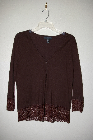 +MBADG #31-490  "Pointelle Brown Knit Cardigan With Crochet Trim"