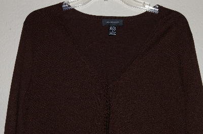 +MBADG #31-490  "Pointelle Brown Knit Cardigan With Crochet Trim"