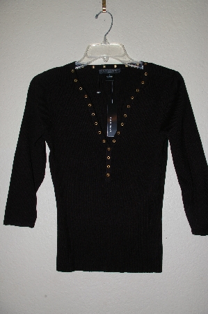 +MBADG #31-507  "August Silk Fancy Black Gromet Trim Sweater"
