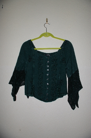 +MBADG #28-413  "L Pogee Fancy Green Rayon Embroidered Top"