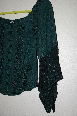 +MBADG #28-413  "L Pogee Fancy Green Rayon Embroidered Top"