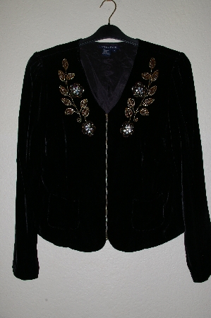 +MBADG #28-483  "Boston Proper Fancy Floral Embelished Black Velvet Jacket"
