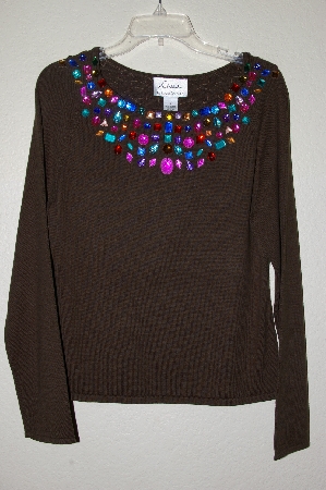 +MBADG #26-082  "Linea By Louis Dell'Olio Green Faux Jeweled Sweater"