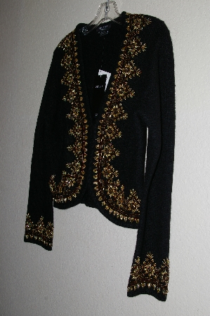 +MBADG #11- 163  "Karen Kane Black Knit Fancy Bead Embelished Cardigan"