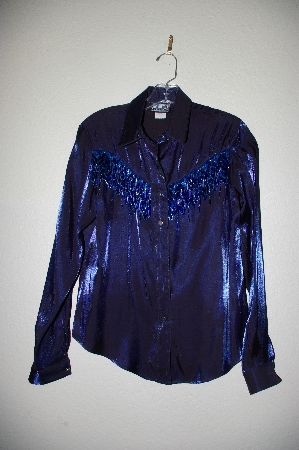 +MBADG #1-060  "Roughrider Blue Satin One Of A Kind Hand Beaded Western Shirt"