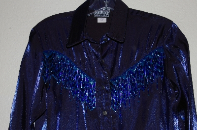 +MBADG #1-060  "Roughrider Blue Satin One Of A Kind Hand Beaded Western Shirt"