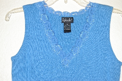 +MBADG #55-001  "Raffaella Fancy Blue Knit Shell WithLlace Trim"