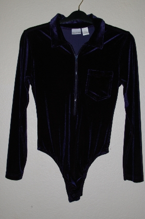 +MBADG #55-168  "Newport News Blue Zipper Front Velvet Body Suit"