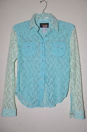 +MBADG #55-084  "US Western Fancy Two Tone Blue Lace Stretch Western Shirt"