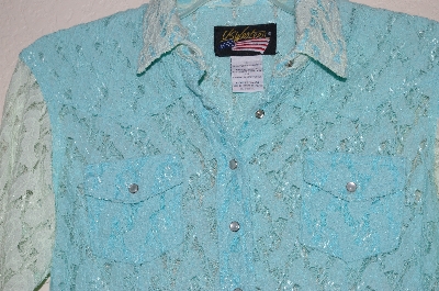 +MBADG #55-084  "US Western Fancy Two Tone Blue Lace Stretch Western Shirt"