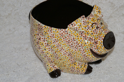 +MBADG #31-001  "1986 Hand Painted Large Floral Motif Pig Planter Pot"
