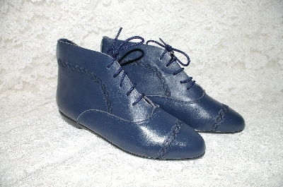 +MBAB #29-324  "Newport News Navy Blue Embroidered Leather Granny Boot"