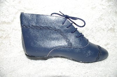 +MBAB #29-324  "Newport News Navy Blue Embroidered Leather Granny Boot"