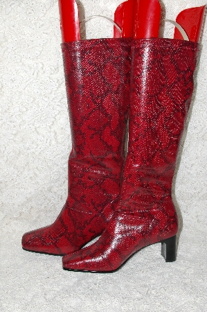 +MBAB #29-008  "Naturalizer Uptight Black/Red Snakeskin Print Pull On Boots"