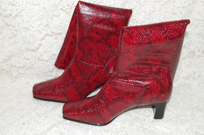 +MBAB #29-008  "Naturalizer Uptight Black/Red Snakeskin Print Pull On Boots"
