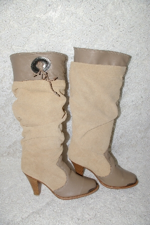 +MBAB #29-190  "1986 Tan With Leather Trim Fancy Cowboy Boots"
