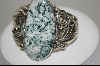 +MBA  #7726  Beautiful Green & White Tree Agate Stone Artist Signed Cuff Bracelet