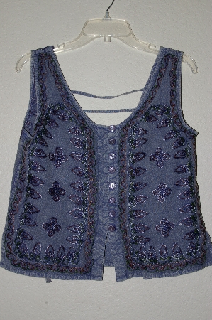 +MBAMG #25-035  "Just Crusing Blue Rayon Embroidered Tank"