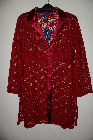 +MBAMG #25-062  "Susan Graver Red Charmeuse Trimmed Lace Duster"