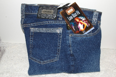 +MBAMG #25-133   "Size 5/ 34" Long "Lawman Blue Denim "Aurora"Rhinestone Embelished Jeans"